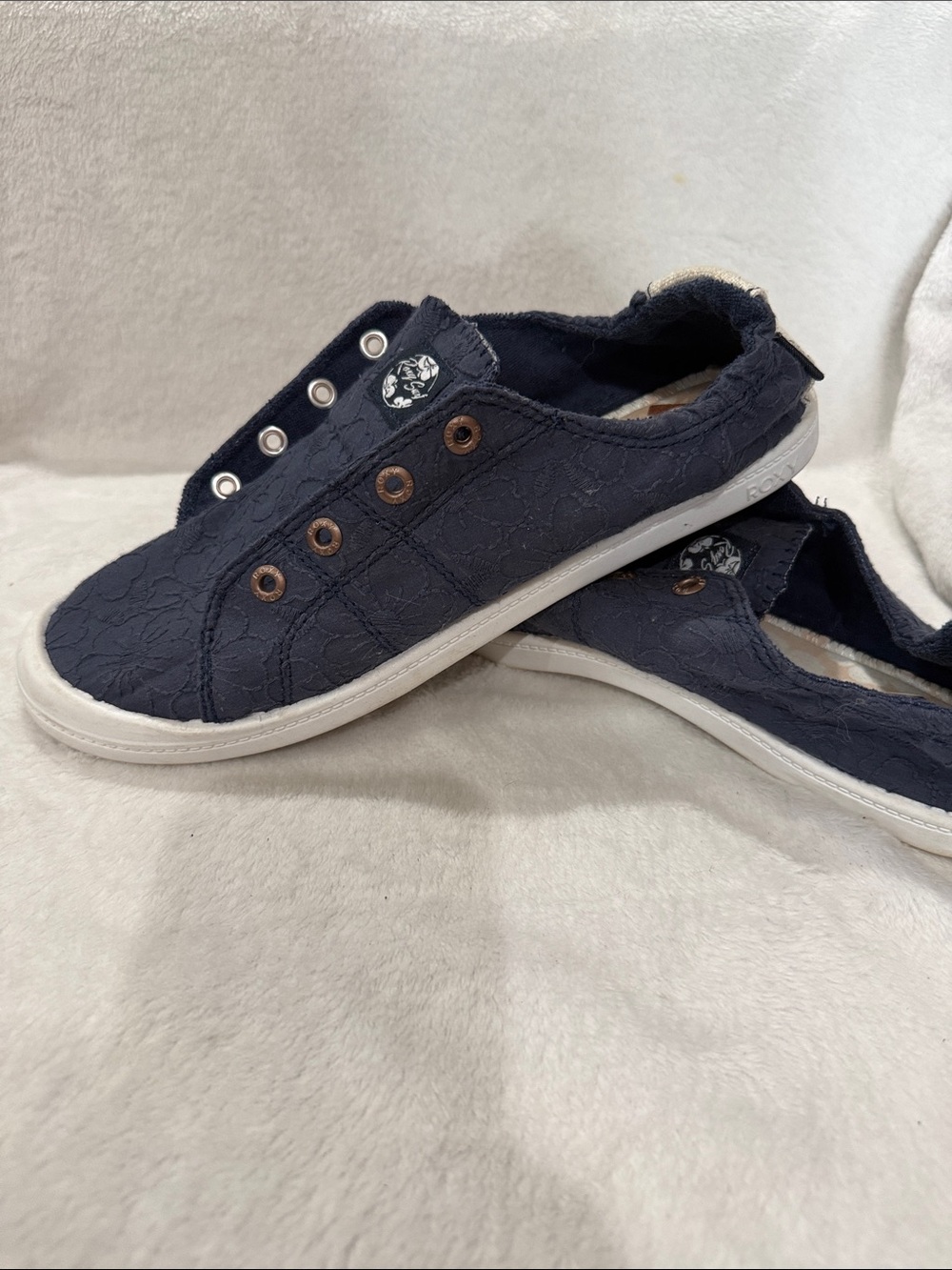 Roxy Navy Lace Slip-On Sneakers